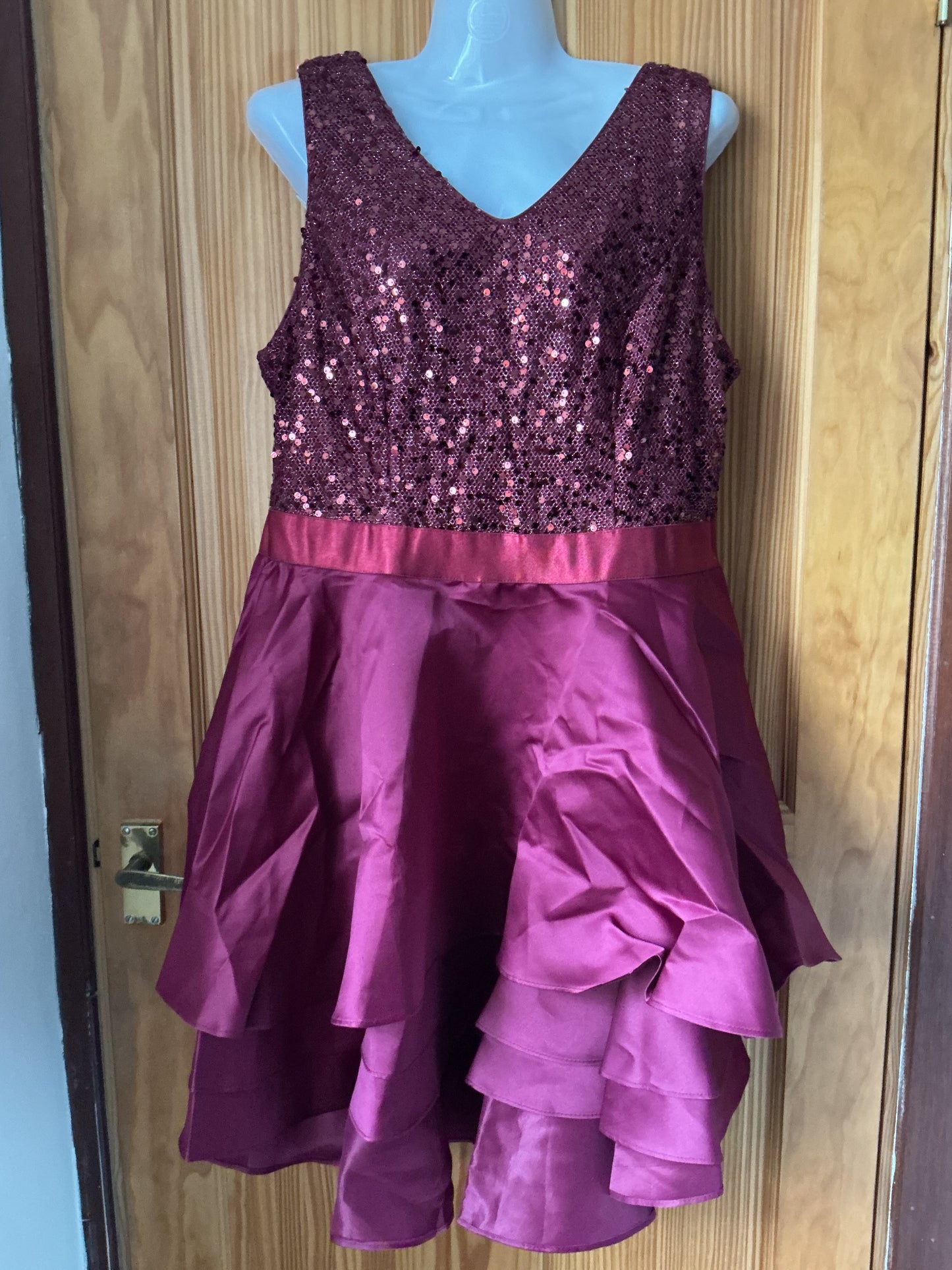 Girls Sequin A-line Prom Dress Short Teen – Burgundy XL