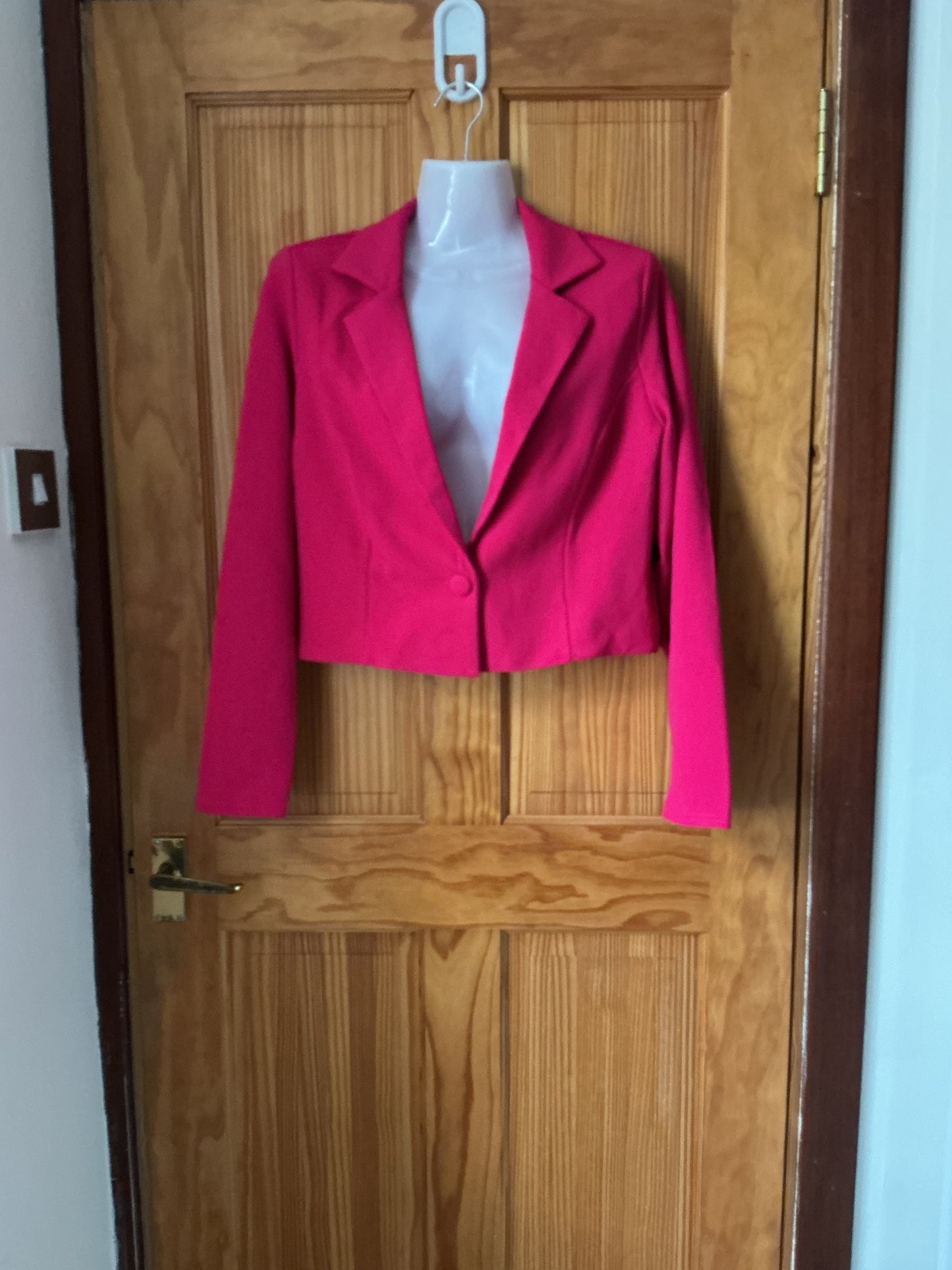 Women's Cropped Blazer One-Button Suit Jacket Elegant Business – Hot Pink M