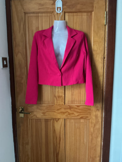 Women's Cropped Blazer One-Button Suit Jacket Elegant Business – Hot Pink M