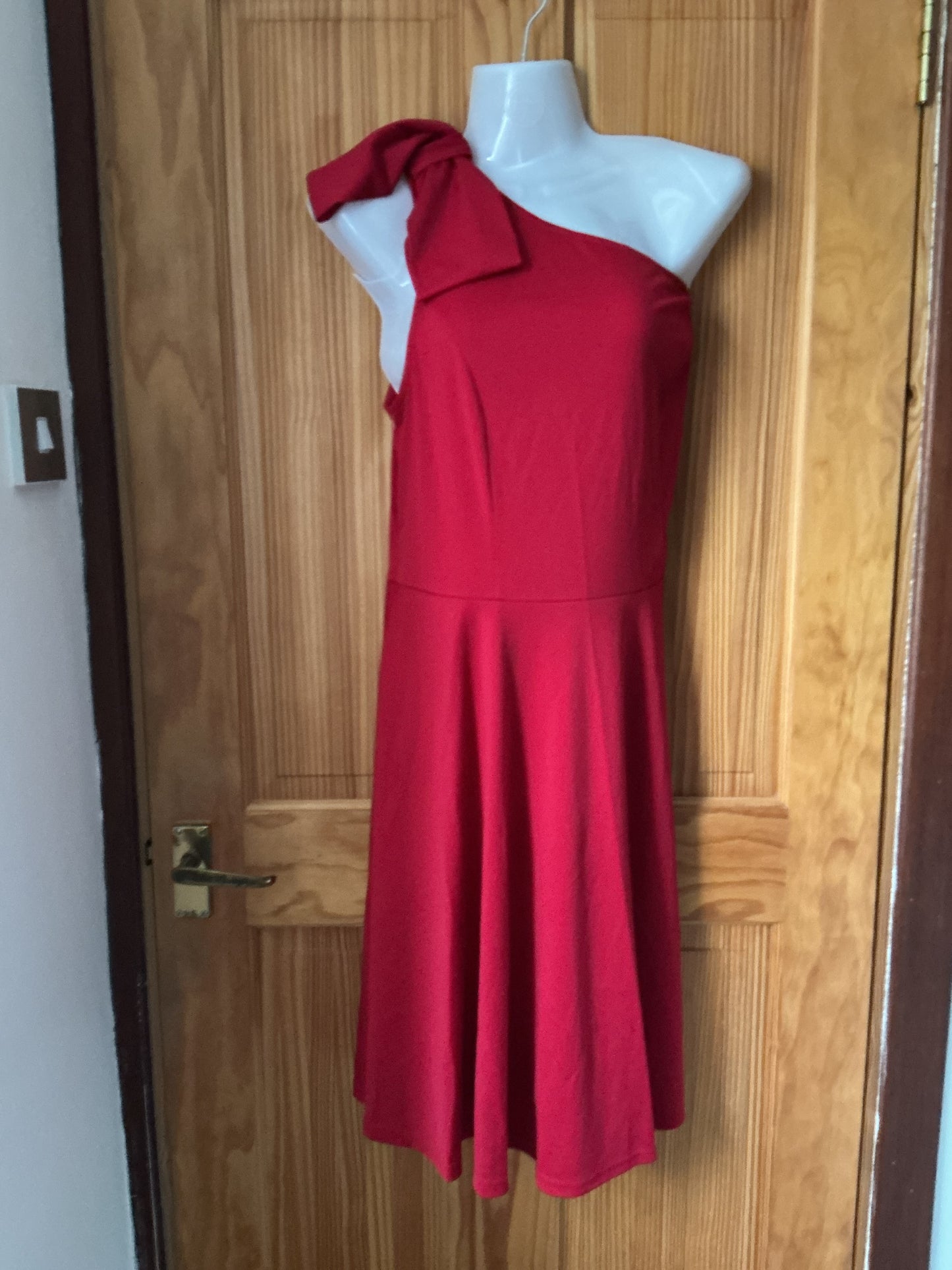 Allegra K A-line Cocktail Dress Bow One Shoulder with Pockets – Red 16