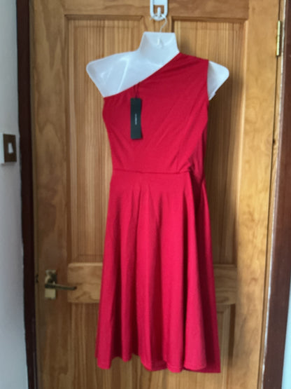 Allegra K A-line Cocktail Dress Bow One Shoulder with Pockets – Red 16