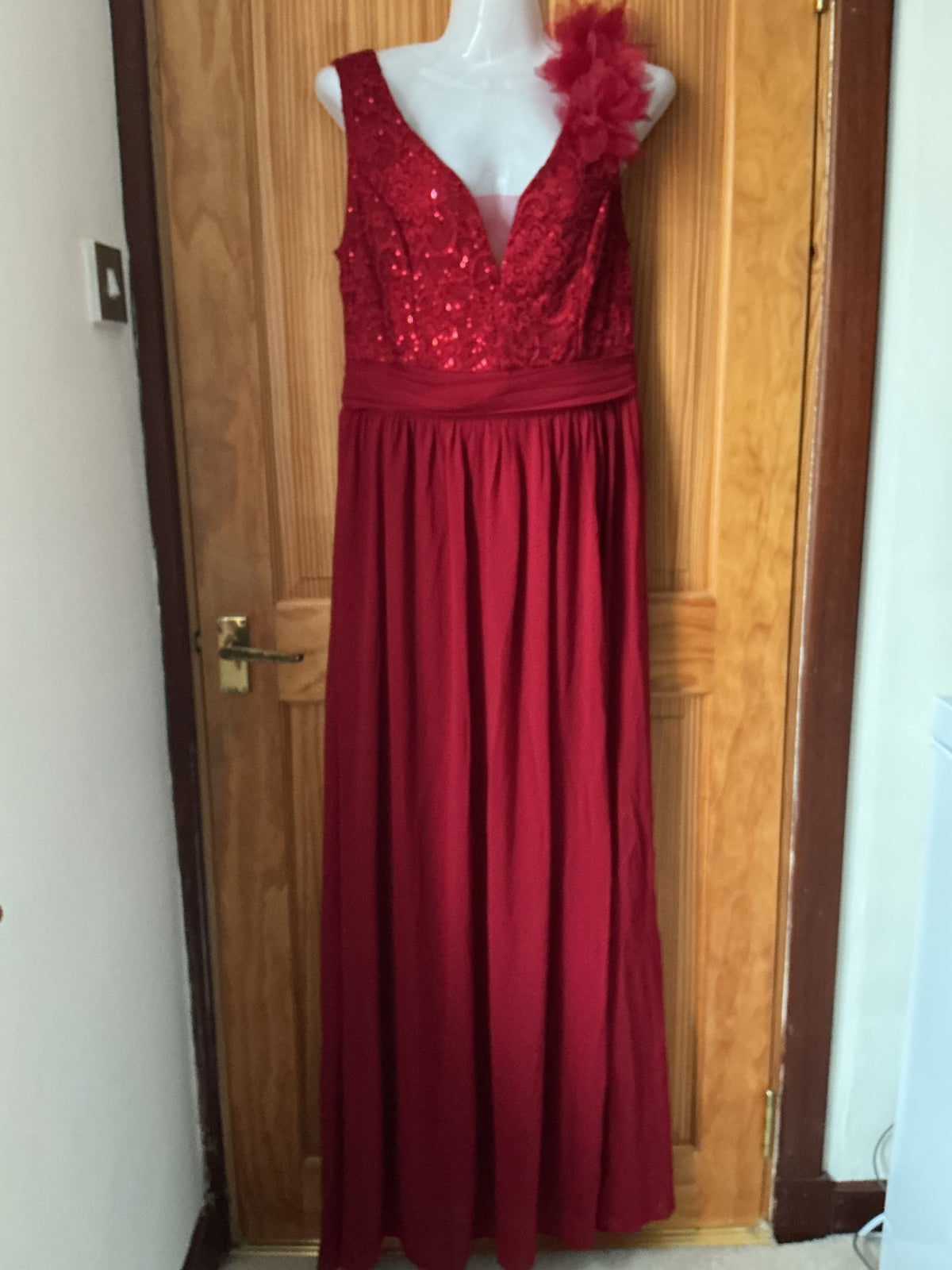 Womens Vintage V-Neck Sequined Maxi Dress – Red L