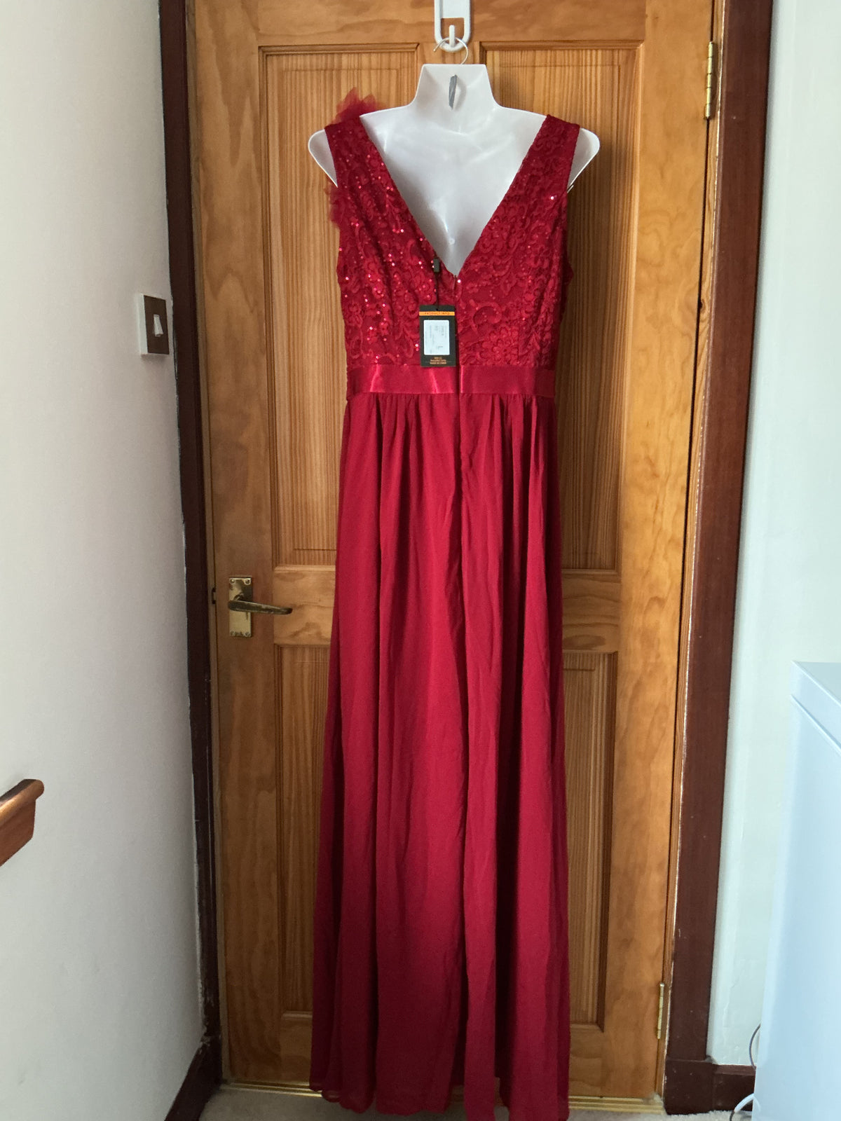 Womens Vintage V-Neck Sequined Maxi Dress – Red L