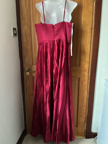 Satin Spaghetti Strap Prom Dress – Burgundy Size 14