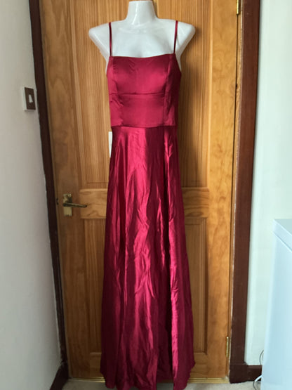 Satin Spaghetti Strap Prom Dress – Burgundy Size 14