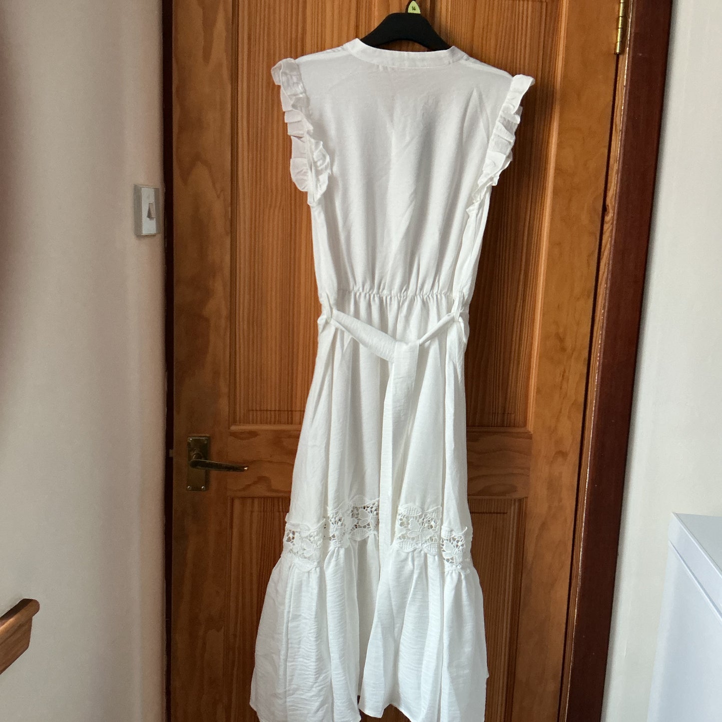 Allegra K Women's Sleeveless A-Line Summer Dress V-Neck Ruffled Hem – Cream White S