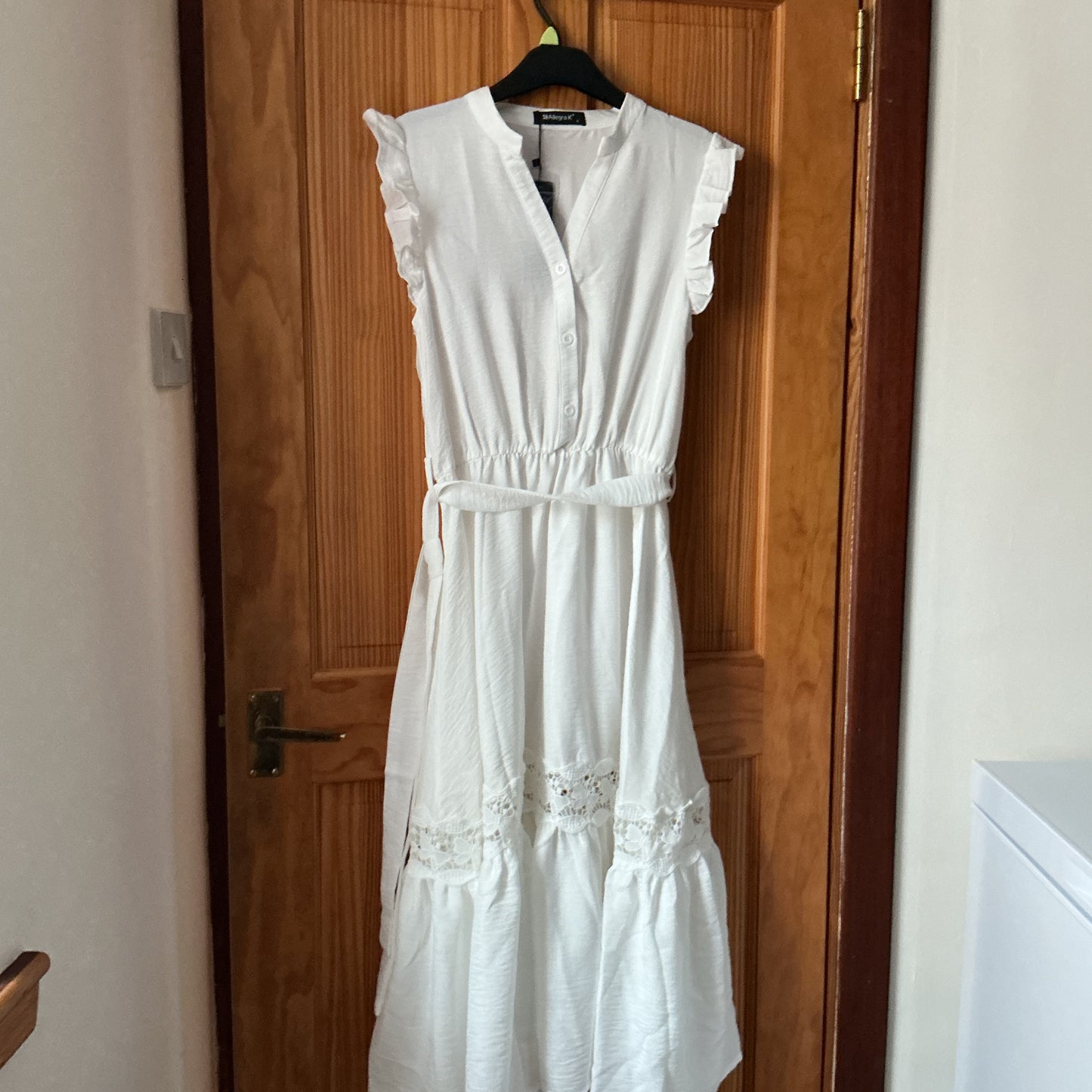 Allegra K Women's Sleeveless A-Line Summer Dress V-Neck Ruffled Hem – Cream White S