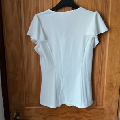 Women's V-Neck Ruffle Smocked Summer Top Short Sleeve – White S