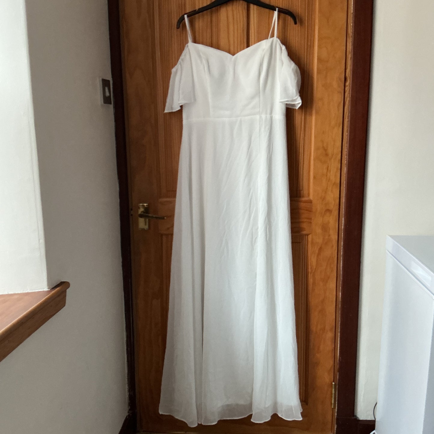 Ever-Pretty Women's Off-Shoulder Chiffon Bridesmaid Dress Empire Waist Side Slit - White UK14