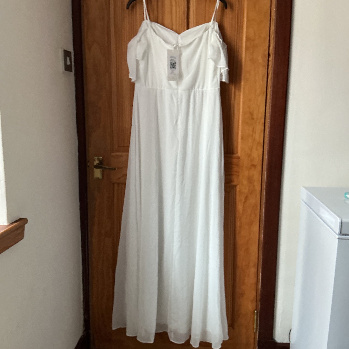 Ever-Pretty Women's Off-Shoulder Chiffon Bridesmaid Dress Empire Waist Side Slit - White UK14