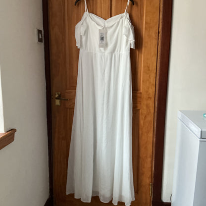 Ever-Pretty Women's Off-Shoulder Chiffon Bridesmaid Dress Empire Waist Side Slit - White UK14