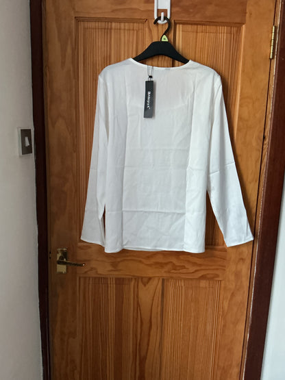Women's Square Neck Top Casual Solid Long Sleeve Satin Blouse – White S