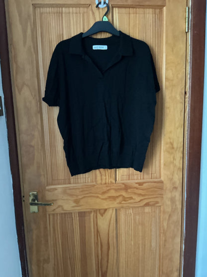 Women’s Short Sleeve V-Neck Polo Knit Jumper – Black XXL