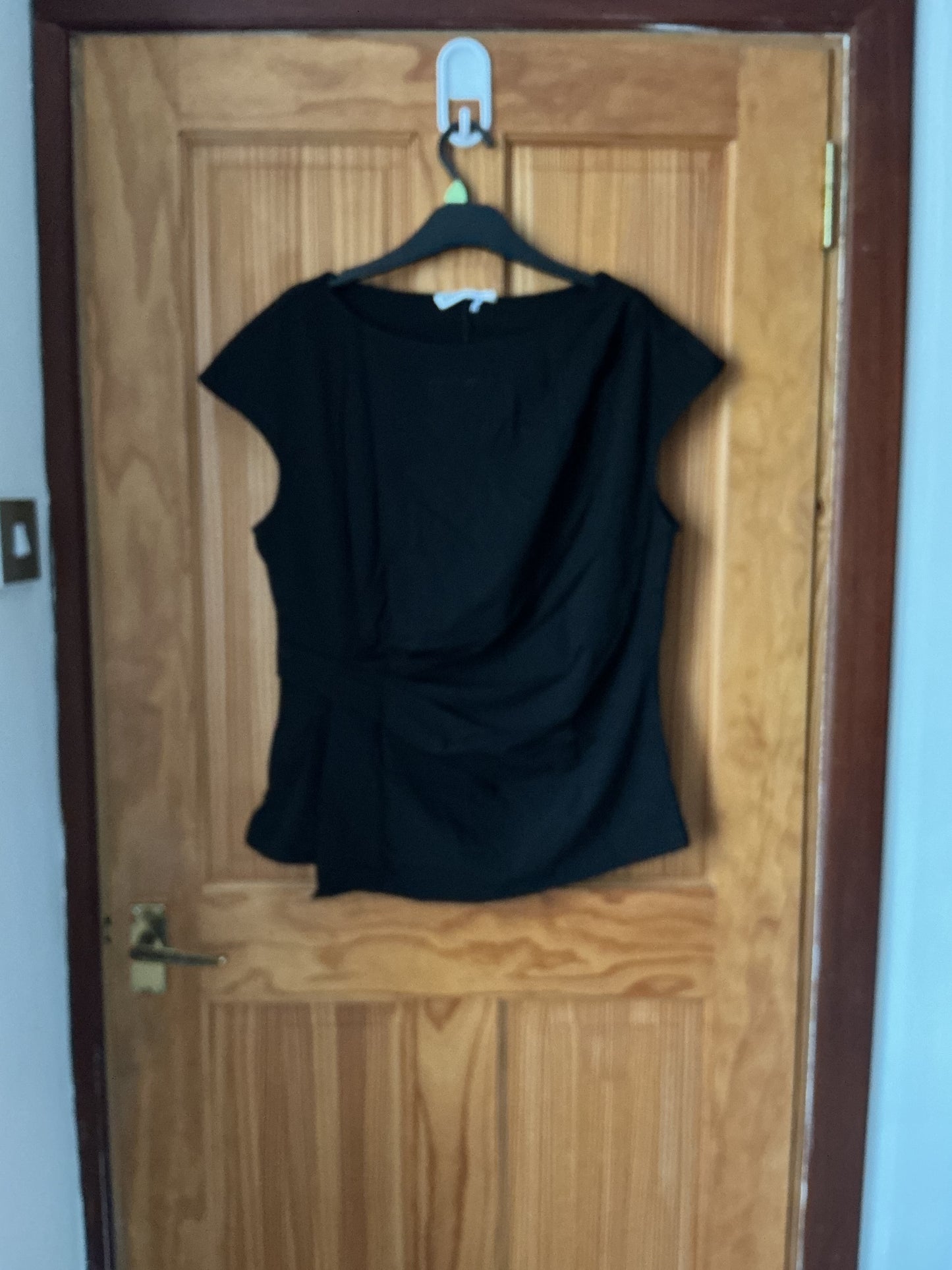 Women's Short Sleeve Crew Neck Tunic Top Ruched Work Casual – Black L