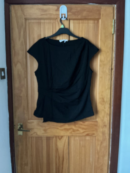 Women's Short Sleeve Crew Neck Tunic Top Ruched Work Casual – Black L