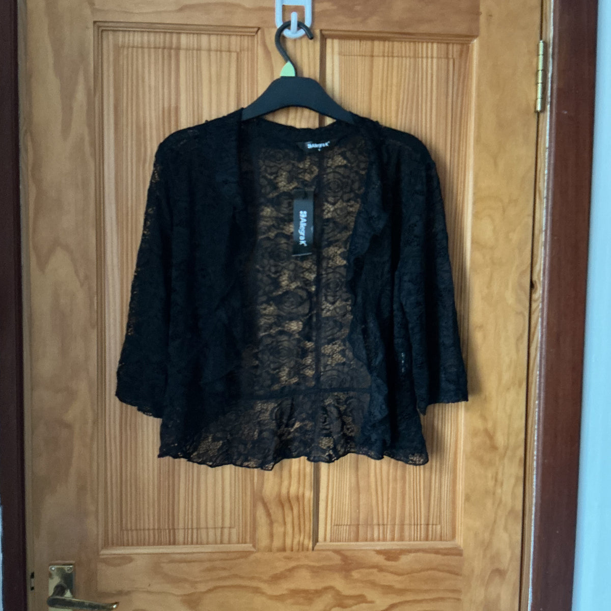 Allegra K Lace Shrug for Women's Evening Wedding Half Sleeve Ruffle Hem Elegant Shrug Black S