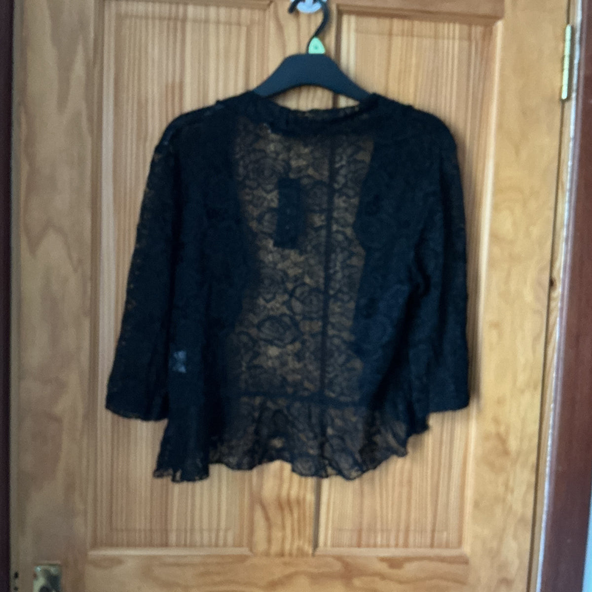 Allegra K Lace Shrug for Women's Evening Wedding Half Sleeve Ruffle Hem Elegant Shrug Black S