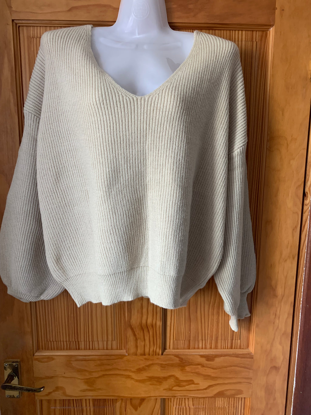 Women's Bow Knot Tie Back Jumper Deep V Neck Long Sleeve Pullover – Apricot L