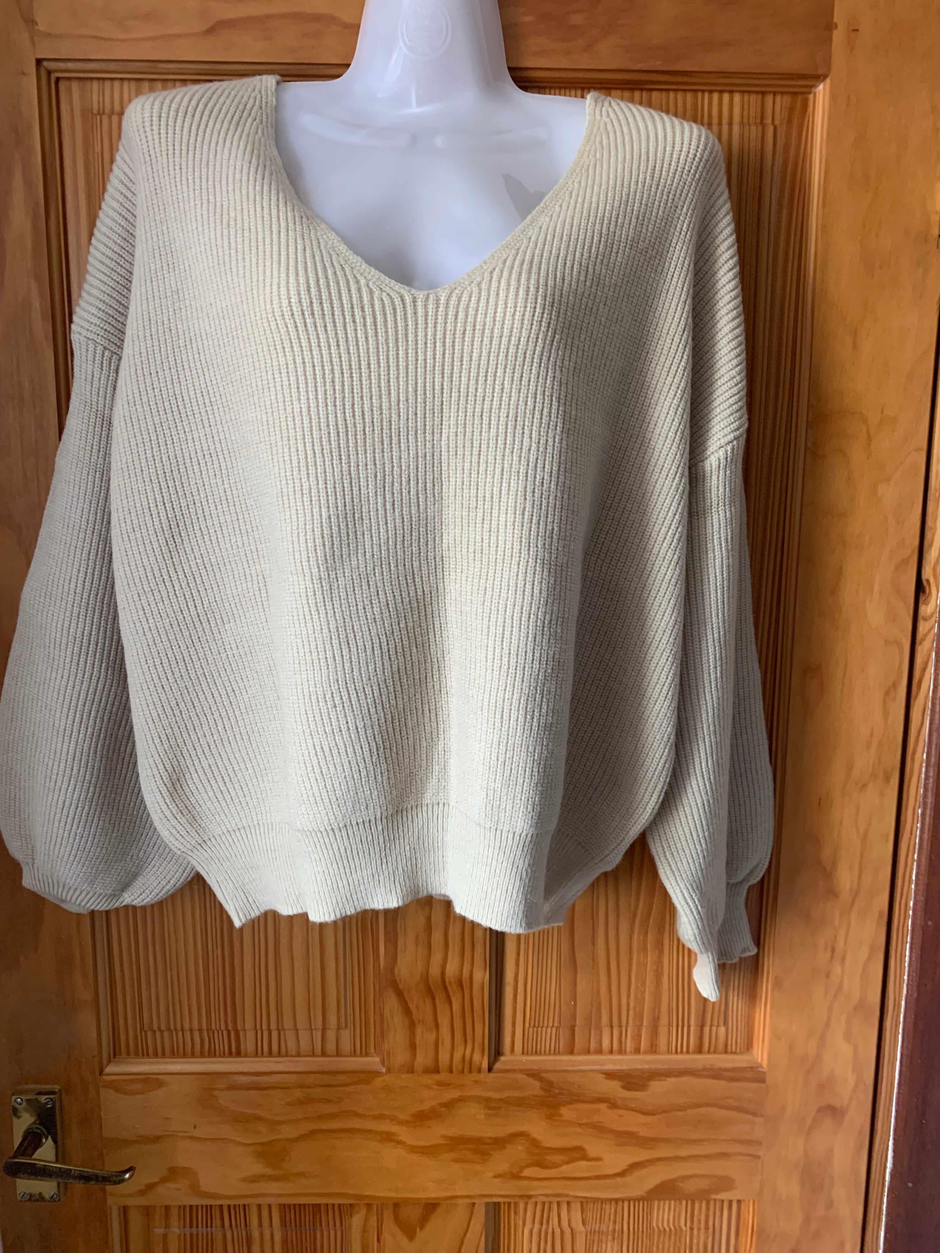 Women's Bow Knot Tie Back Jumper Deep V Neck Long Sleeve Pullover – Apricot L