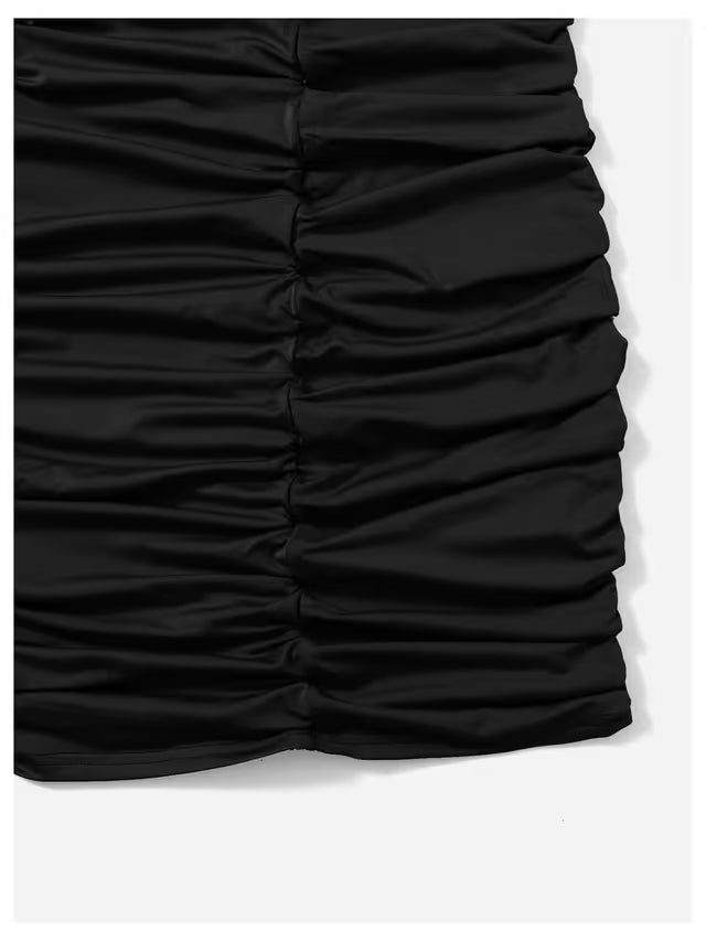 Sundress Bodycon Mini Dress Girls Size 12-13Y Black Spaghetti Strap Ruched