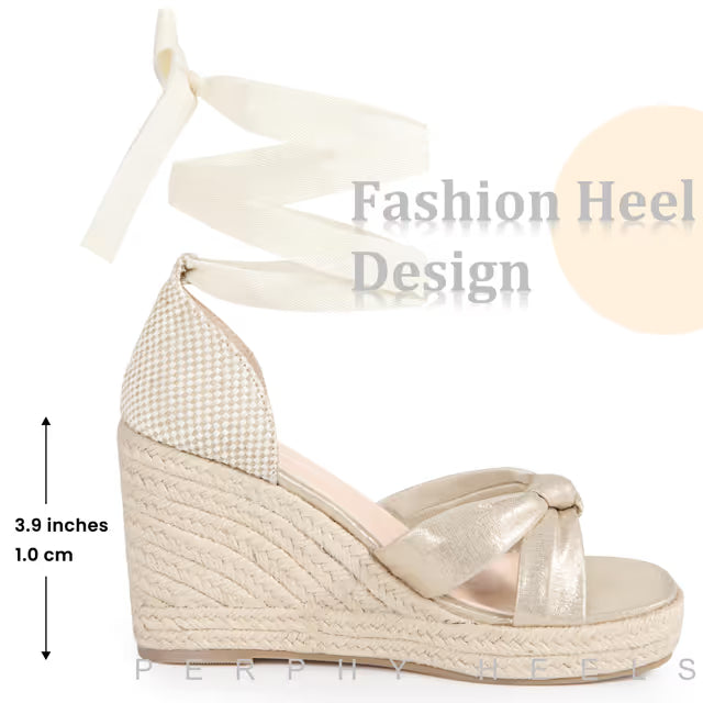 Platform Espadrille Wedge Sandals Lace-Up – Gold UK 6.5