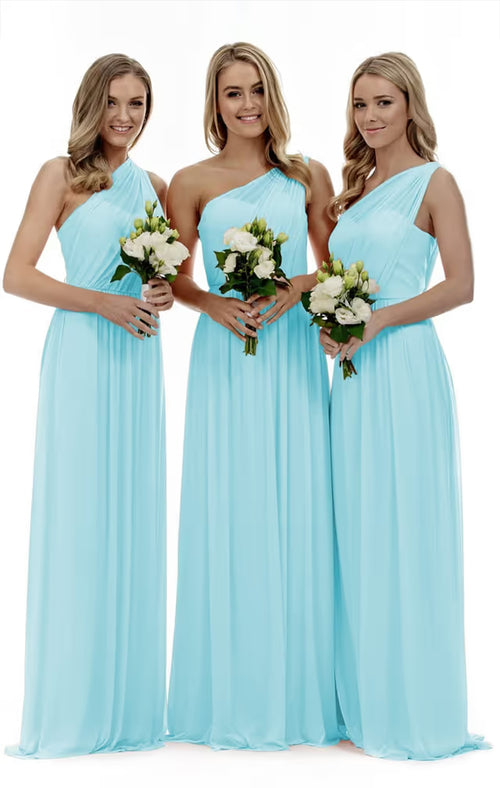 One-Shoulder Long Prom Bridesmaid Dress Fitted Bodice – Baby Blue 18