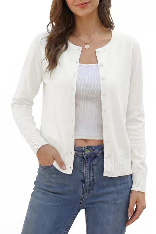 Women’s Lightweight Short Cardigan Knitwear Casual Open Front – Beige XL