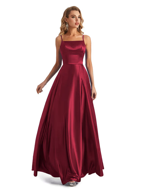 Women's Satin Spaghetti-Strap Prom Dress – Burgundy UK16
