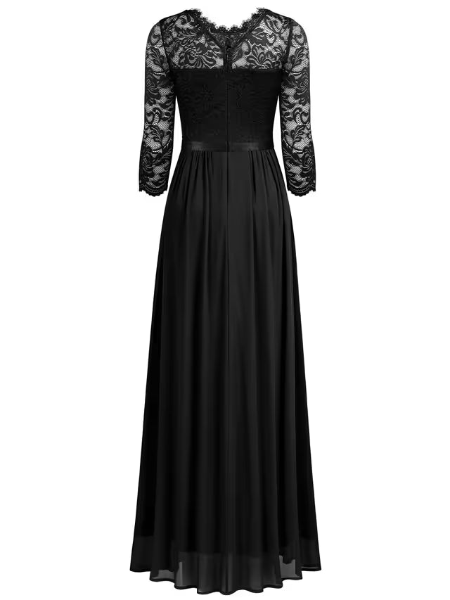 MIUSOL Women's Retro Floral Lace Maxi Dress 3/4 Sleeve Bridesmaid Gown – Black XL