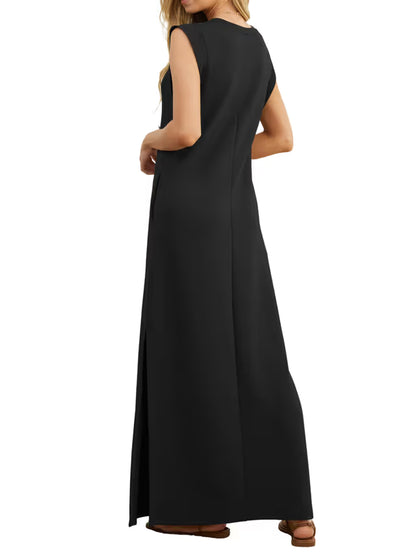 Women's Casual Summer Maxi Dress with Pockets – Black Size XXL