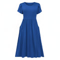 Women’s A-Line Summer Dress Short Sleeve Round Neck – Blue M