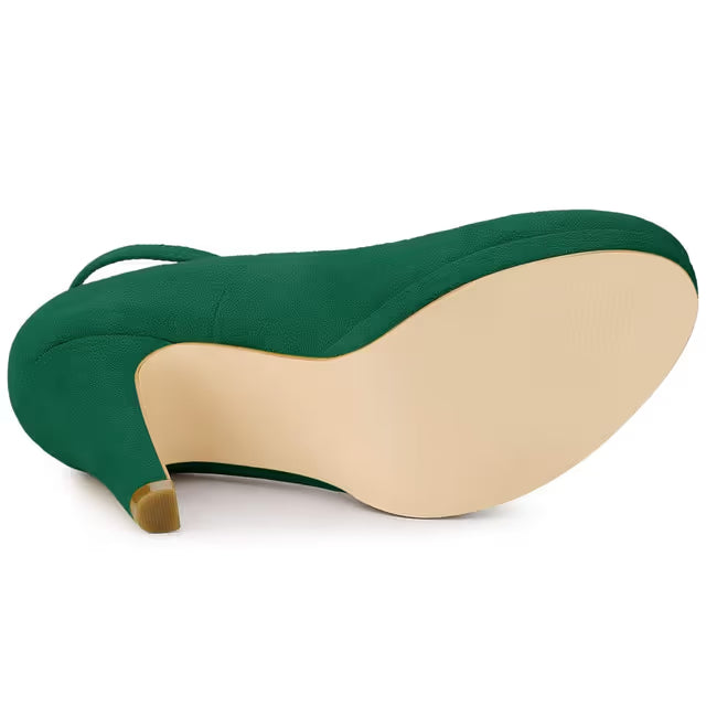 Allegra K Women's Round Toe Stiletto Heel Ankle Strap Court Shoe Green 4 UK/Label Size 6.5 US