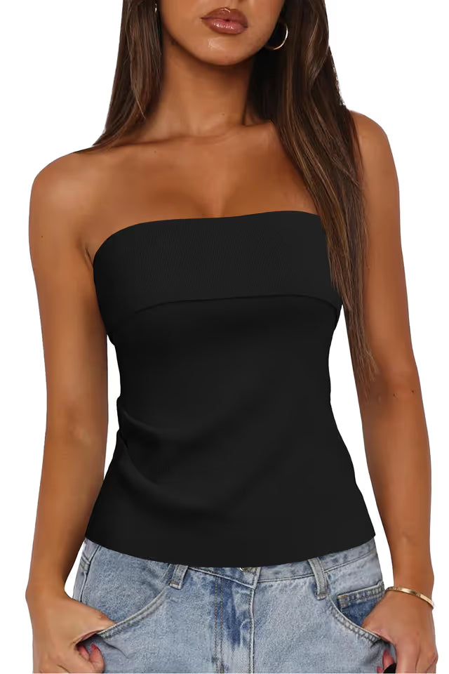 Women's Silk-blend Tube Top Ruched Strapless Bandeau – Black L