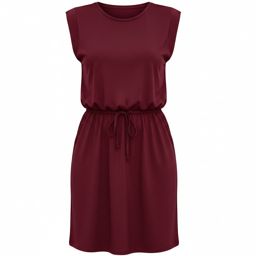 HOTOUCH Women’s Sleeveless Summer Dress Crew Neck with Pockets – Wine Red XL