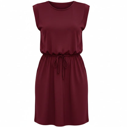 HOTOUCH Women’s Sleeveless Summer Dress Crew Neck with Pockets – Wine Red XL
