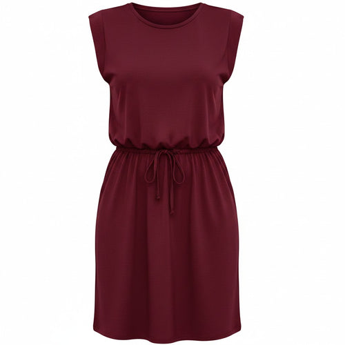 HOTOUCH Women’s Sleeveless Summer Dress Crew Neck with Pockets – Wine Red XL