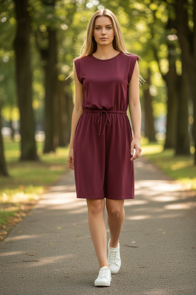 HOTOUCH Women’s Sleeveless Summer Dress Crew Neck with Pockets – Wine Red XL