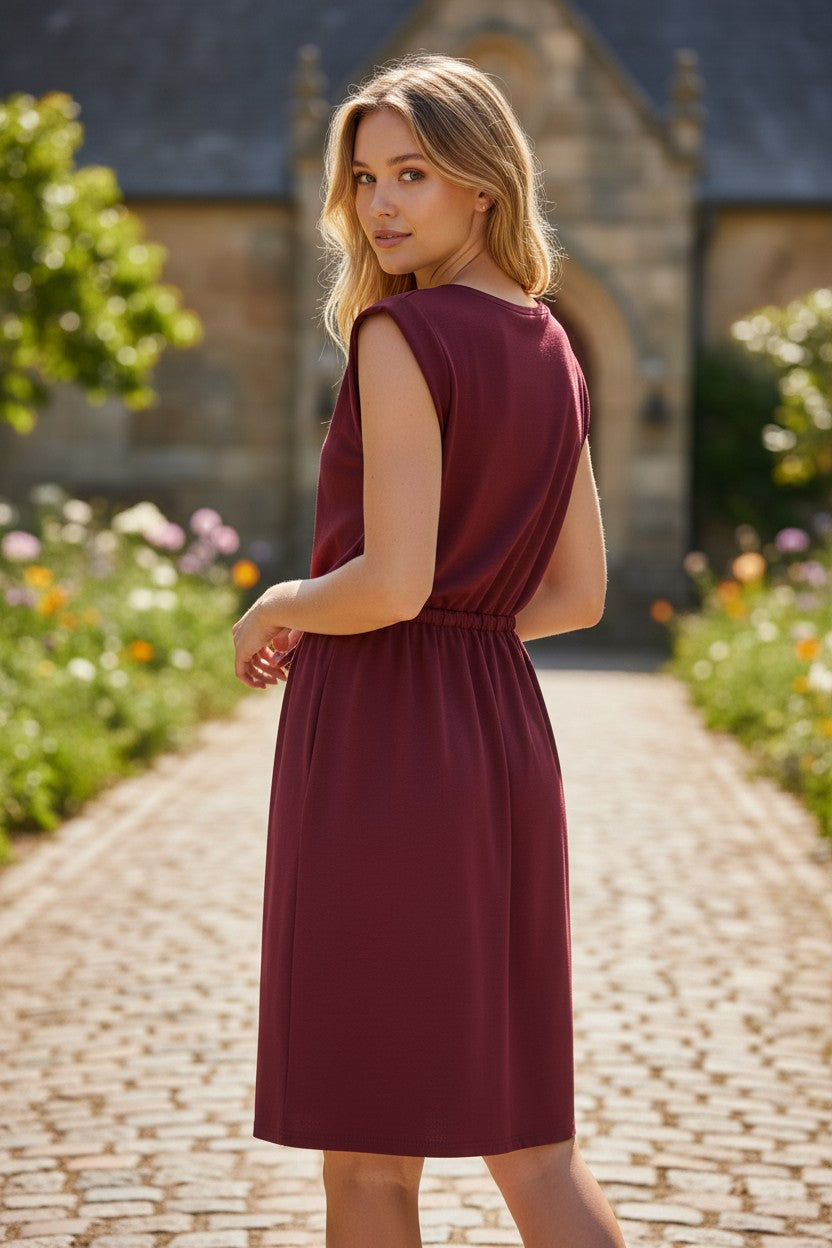 HOTOUCH Women’s Sleeveless Summer Dress Crew Neck with Pockets – Wine Red XL