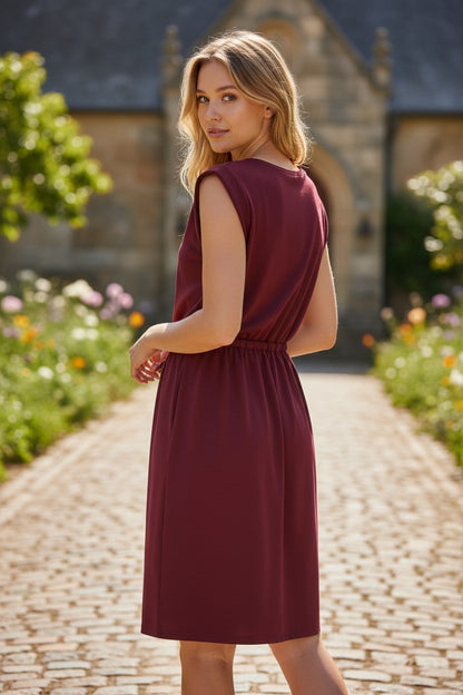 HOTOUCH Women’s Sleeveless Summer Dress Crew Neck with Pockets – Wine Red XL