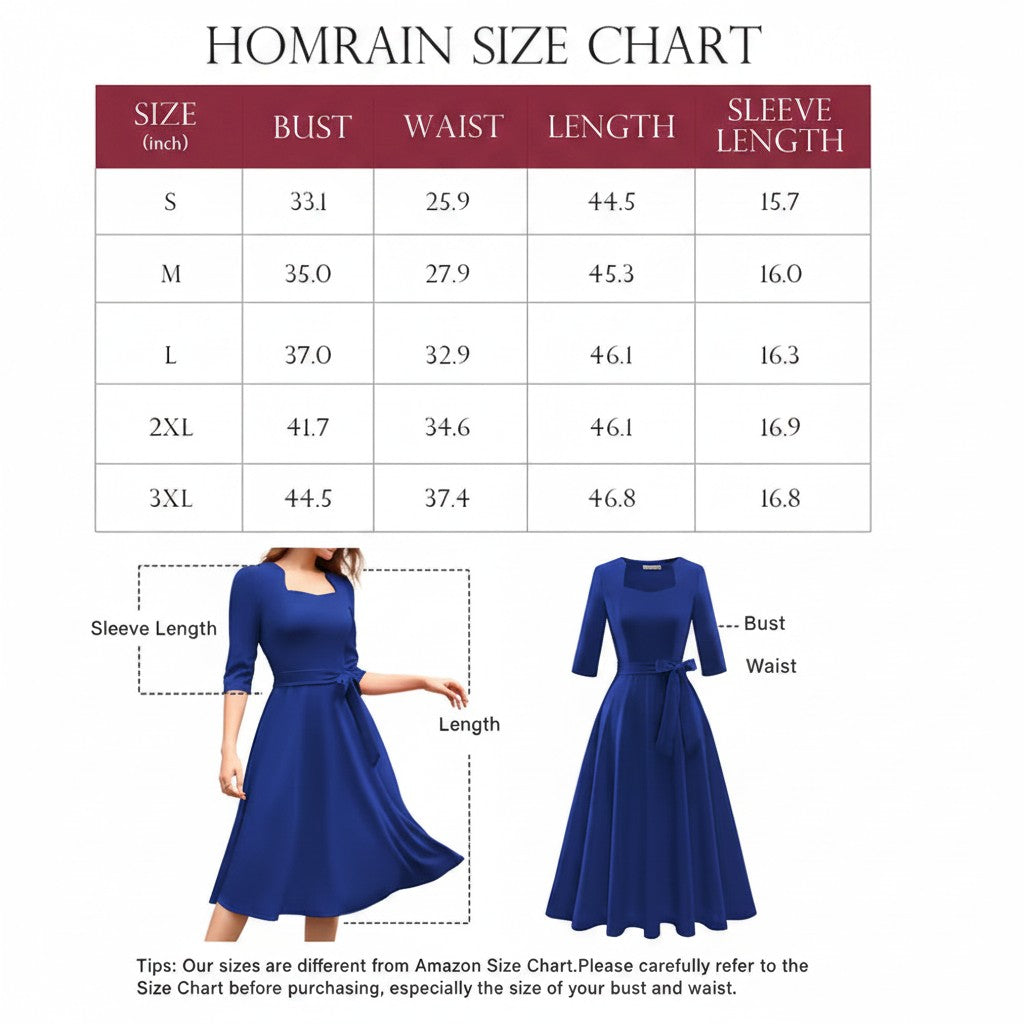 Tea-Length Wedding Guest Dress Vintage Formal with Sleeves A-line – Royal Blue S
