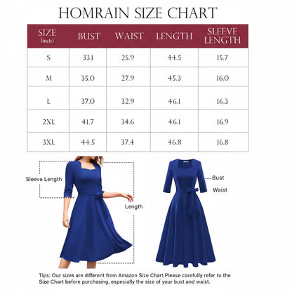 Tea-Length Wedding Guest Dress Vintage Formal with Sleeves A-line – Royal Blue S
