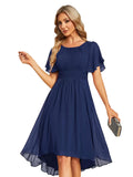 Everpretty Wedding Dress Women's Size 12 Blue Short Sleeves Pleated Knee Length