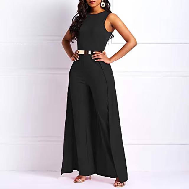 Women's Patchwork High-Waist Jumpsuit Embellished Romper – Black XL