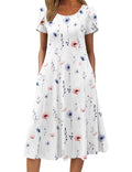 Women's Short Sleeve Summer Dress Elegant Print – White XL