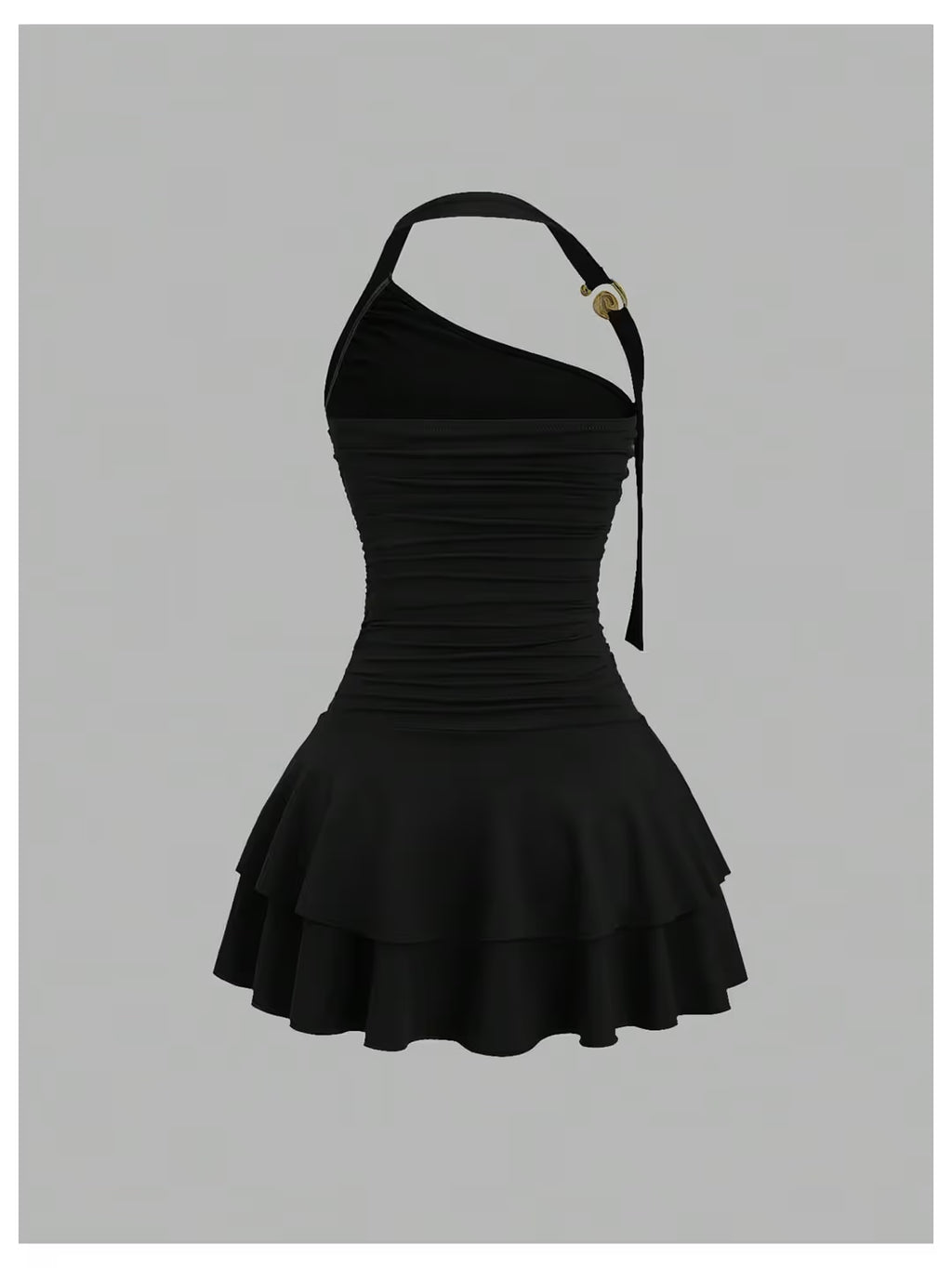 Mini Dress Women's Size X-Small Black Halter Neck Tiered Ruffle Cinched Waist