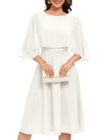 Chiffon Overlay Cocktail Cape Dress Women's Size Medium White Zip Boat Neck