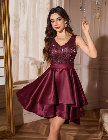 Girls Sequin A-line Prom Dress Short Teen – Burgundy XL