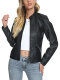 Women’s Faux Leather Moto Jacket Zip-Up Fitted Slim Coat