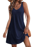 Women's V-Neck Sleeveless Floral Mini Dress with Pockets – Blue-Violet XL