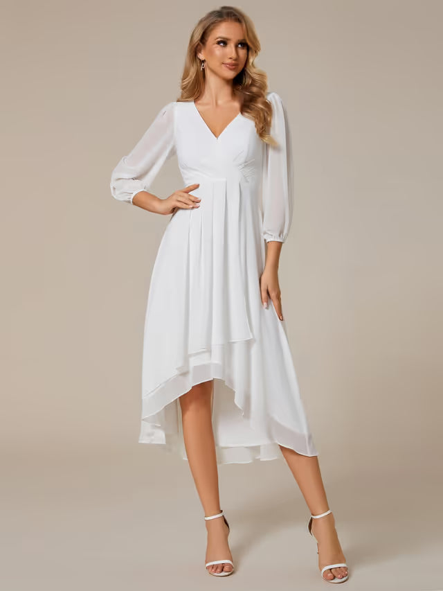 Ever-Pretty Women's V-Neck Pleated A-Line Bridesmaid Dress – White UK24